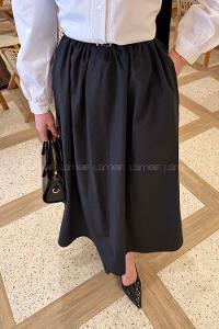 Lamelif Kemerli Poplin Etek Siyah