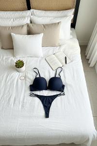 Lamelif Lacivert Çift İpli Mikro Kumaş Takım