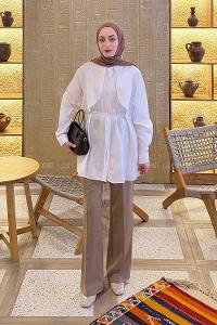 Lamelif Pelerin Detaylı Gömlek Beyaz