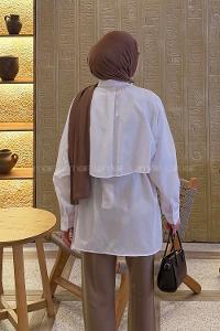 Lamelif Pelerin Detaylı Gömlek Beyaz