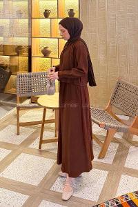 Brown Shirt Collar Long Arm Cotton Flared Skirt Suit