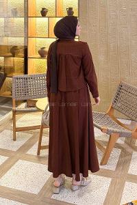 Brown Shirt Collar Long Arm Cotton Flared Skirt Suit