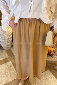 Camel Linen Unprinted Flared Skirt Skirt