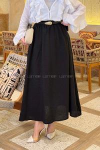 Black Linen Unprinted Flared Skirt Skirt