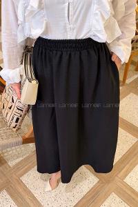 Black Linen Unprinted Flared Skirt Skirt