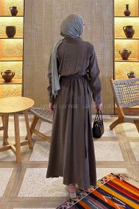 Khaki Shirt Collar Tensel Unprinted Dresess