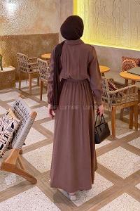 Brown Shirt Collar Tensel Unprinted Dresess