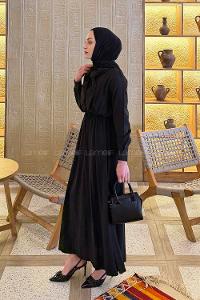 Black Shirt Collar Tensel Unprinted Dresess