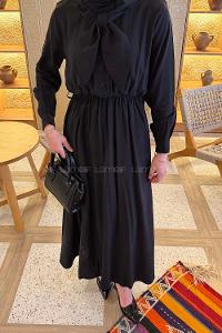 Black Shirt Collar Tensel Unprinted Dresess