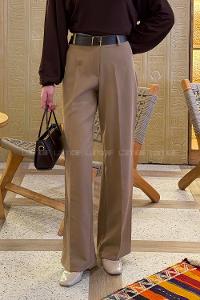 Lamelif Yüksek Bel Kumaş Pantolon Soft Kahve