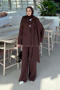 Lamelif Atkılı Blazer Takım Koyu Kahverengi