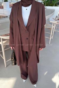 Lamelif Atkılı Blazer Takım Koyu Kahverengi
