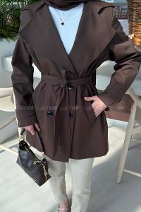 Lamelif Bağlama Detaylı Trençkot Acı Kahve