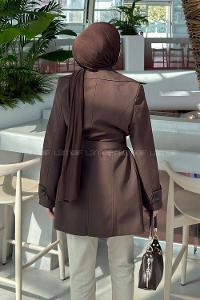 Lamelif Bağlama Detaylı Trençkot Acı Kahve