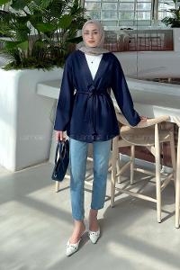 Navy Blue Long Arm Atlas Straight Kimono