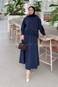 Lamelif Büzgü Detaylı Etekli Takım Lacivert