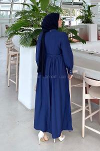 Lamelif Dantel Detaylı Bağlamalı Elbise Lacivert