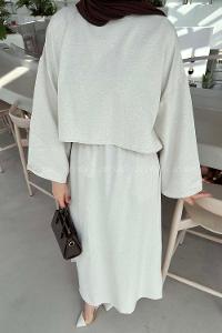 Lamelif Etekli Tesettür Takım Taş Rengi