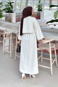 Lamelif Etekli Tesettür Takım Taş Rengi