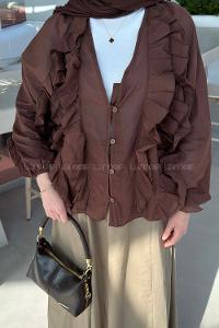 Bitter Brown V Neck Long Arm Cotton Unprinted Shirt