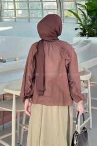 Bitter Brown V Neck Long Arm Cotton Unprinted Shirt