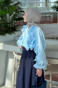 Lamelif Fırfır Detaylı Gömlek Bebe Mavisi