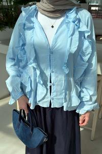 Lamelif Fırfır Detaylı Gömlek Bebe Mavisi