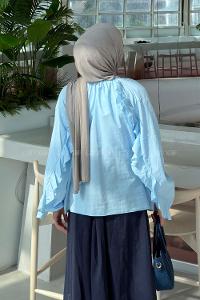 Lamelif Fırfır Detaylı Gömlek Bebe Mavisi