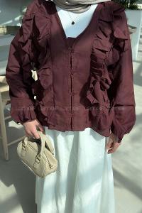 Lamelif Fırfır Detaylı Gömlek Mürdüm