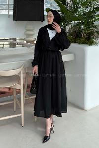 Lamelif Fırfır Detaylı Gömlek Siyah