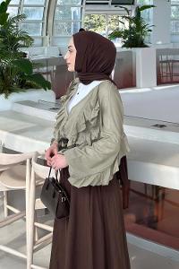 Lamelif Fırfır Detaylı Gömlek Haki