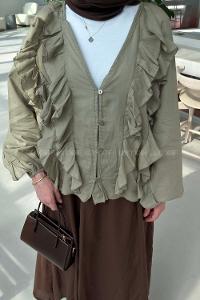 Lamelif Fırfır Detaylı Gömlek Haki