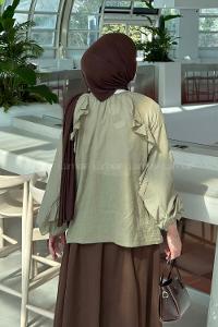 Lamelif Fırfır Detaylı Gömlek Haki