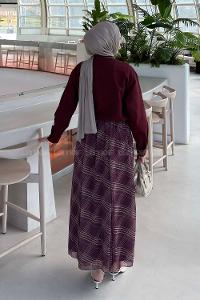 Lamelif Fular Detaylı Etekli Takım Bordo