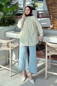 Cream Foulard Neck Long Arm Cotton Shirt