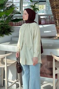 Cream Foulard Neck Long Arm Cotton Shirt