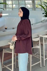 Plum Foulard Neck Long Arm Cotton Shirt