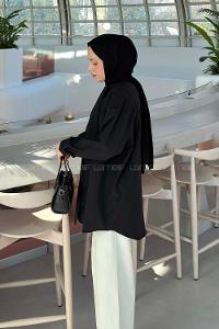 Black Foulard Neck Long Arm Cotton Shirt
