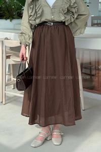 Lamelif Kemerli Cepli Tesettür Etek Acı Kahve