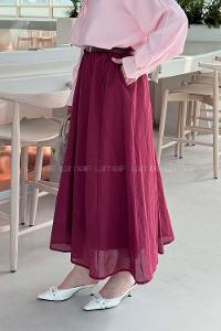 Lamelif Kemerli Cepli Tesettür Etek Bordo