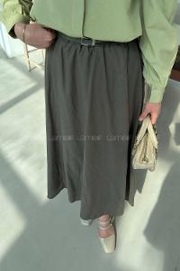 Lamelif Kemerli Cepli Tesettür Etek Haki