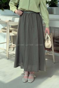 Lamelif Kemerli Cepli Tesettür Etek Haki