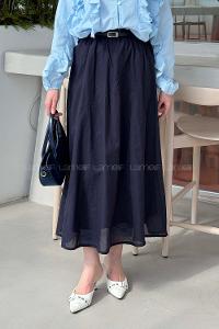 Lamelif Kemerli Cepli Tesettür Etek Lacivert