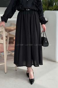 Lamelif Kemerli Cepli Tesettür Etek Siyah