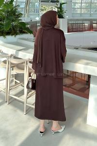 Lamelif Kristal Etekli Tesettür Takım Acı Kahve