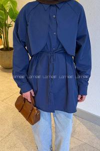 Lamelif Pelerin Detaylı Gömlek Lacivert