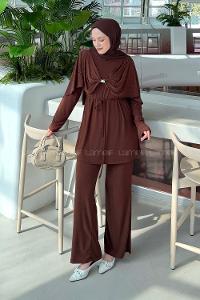 Brown Crew Neck Long Arm Cotton Regular Trousers Comfortable Suit