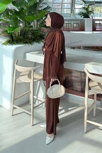 Brown Crew Neck Long Arm Cotton Regular Trousers Comfortable Suit