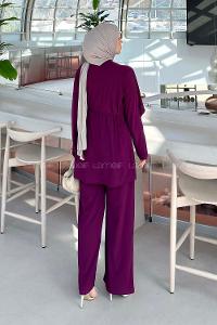 Plum Crew Neck Long Arm Cotton Regular Trousers Comfortable Suit