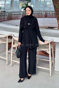 Black Crew Neck Long Arm Cotton Regular Trousers Comfortable Suit